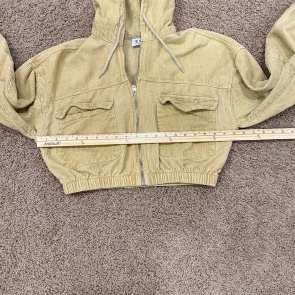 BDG Urban Outfitters Corduroy Cropped Zip Hoodie Jacket Tan M Retro Streetwear